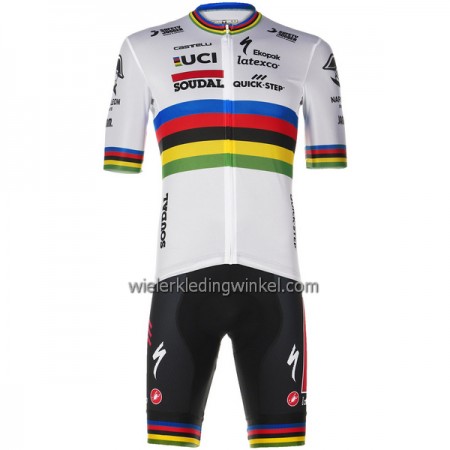 Set Fietsshirt + Korte Koersbroek 2023 Soudal Quick-Step Wereld Kampioenschap Veelkleurig Wit